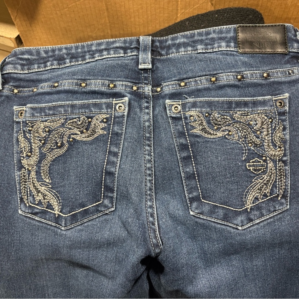 Harley-Davidson Blue Embroidered Boot Cut Jeans